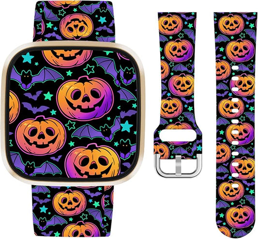 Watbro Halloween Holiday Band Compatible with Fitbit Versa 3 / Sense/Fitbit Versa 4 / Sense 2 Bands for Women Men,Soft Silicone Cute Sport Pumpkin Strap