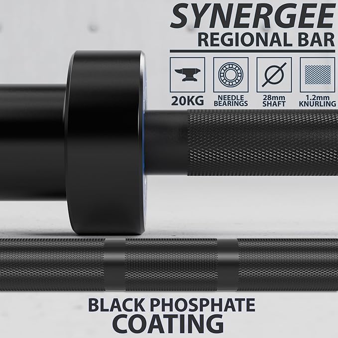 Synergee Regional Olympic 20kg Men’s and 15kg Women’s Hard Chrome & Black Phosphate Barbells. Rated 1500lbs for Weightlifting and Powerlifting.