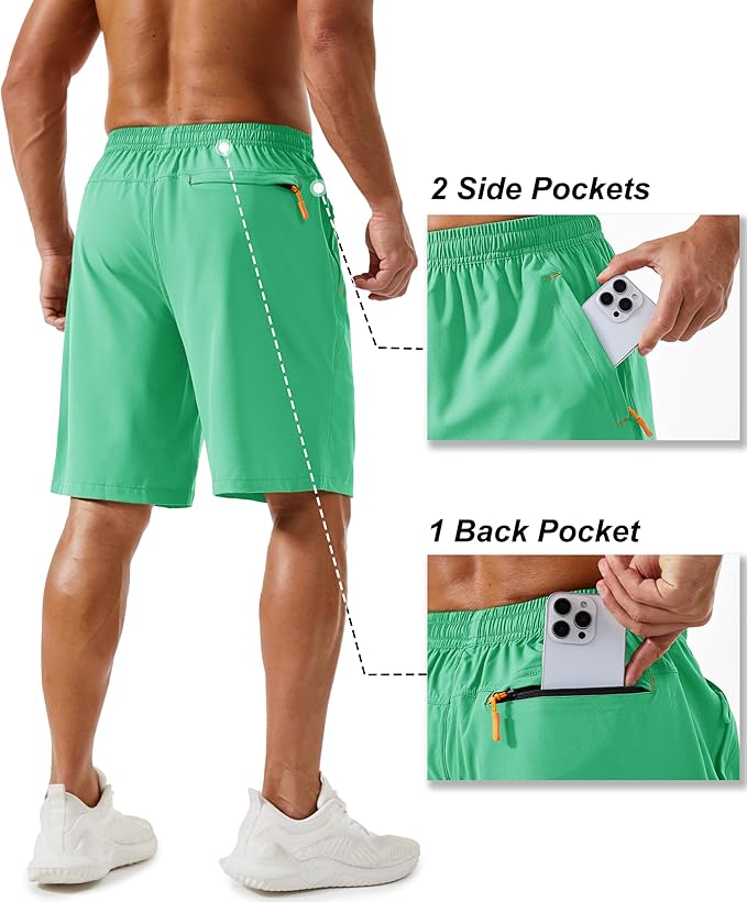 TACVASEN Men's Running Athletic Shorts 9" Quick Dry Workout Gym Shorts Lightweight Summer Shorts 3 Zipper Pockets