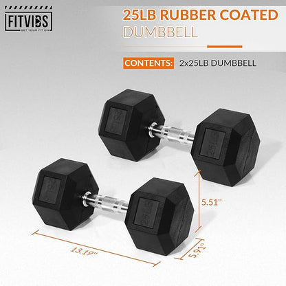 Hex Rubber Coated Dumbbells Hand Weights Pairs for Exercises and Fitness and Home Gym, Pairs