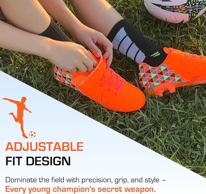 Soccer Cleats for Kids & Youth | Lightweight Football Shoes for Firm Ground | Durable Girls & Boys Soccer Cleats with Non-Slip Sole | Comfortable Soccer Boots | Unisex Size 11-6