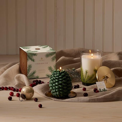 Thymes Frasier Fir Scented Candles for Home Decor - Green Pillar Candles for Women & Men - Place on Candle Holder - Luxury Home Fragrance Gifts (Molded Pinecone Pillar)