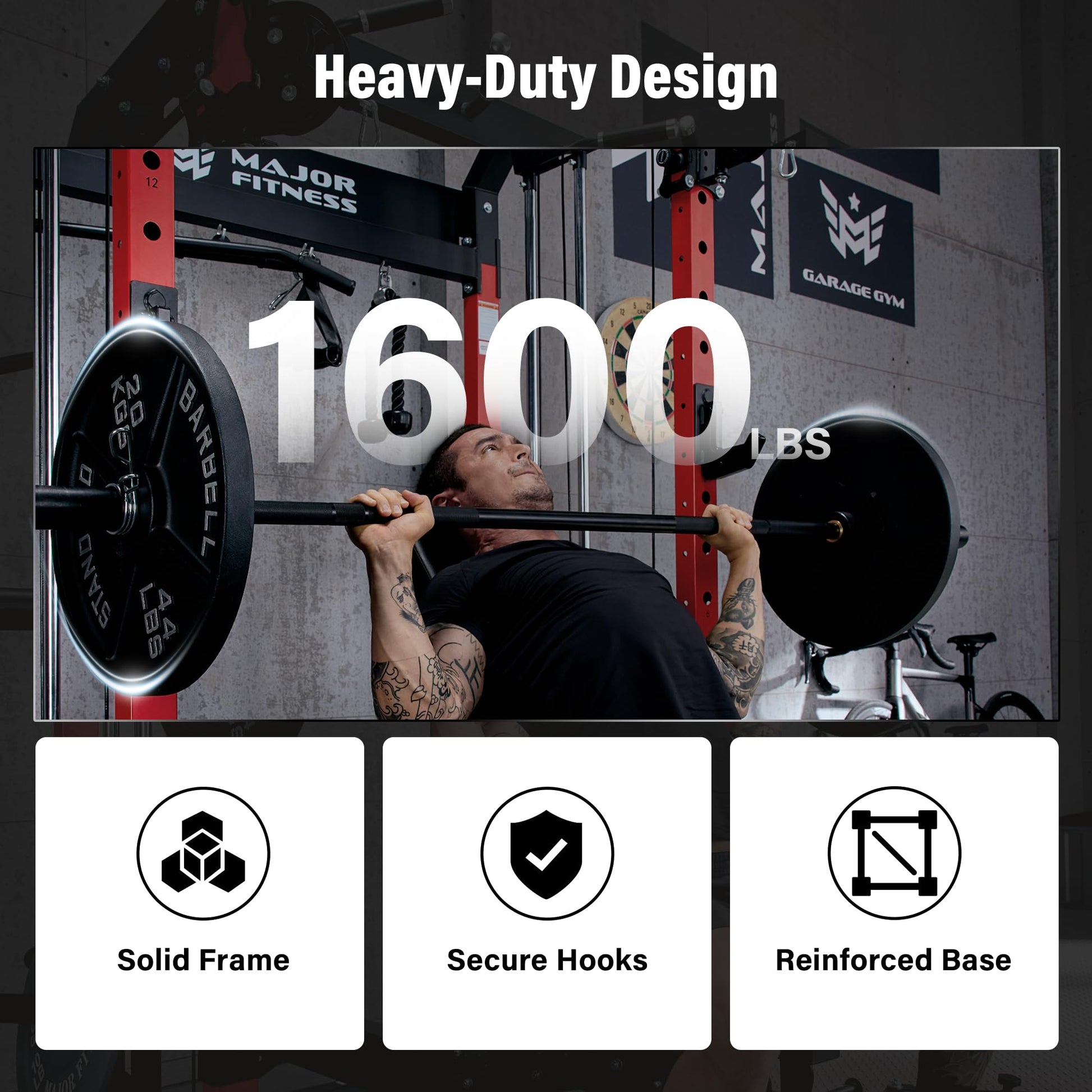 MAJOR FITNESS F22 Power Rack, 1600lbs All-in-One Squat Rack with Cable Crossover, Dual Pulley