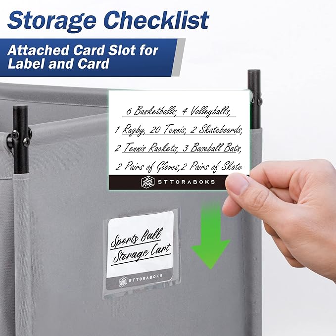 Sports Ball Storage Cart with Wheels, Lockable Ball Organizer Basket with Elastic Straps, Stackable Ball Cage for Garage Storage, Gym, Sports Equipment Storage Oxford Bin, Ball Case