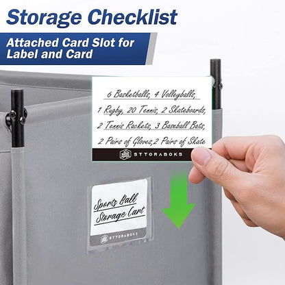 Sports Ball Storage Cart with Wheels, Lockable Ball Organizer Basket with Elastic Straps, Stackable Ball Cage for Garage Storage, Gym, Sports Equipment Storage Oxford Bin, Ball Case