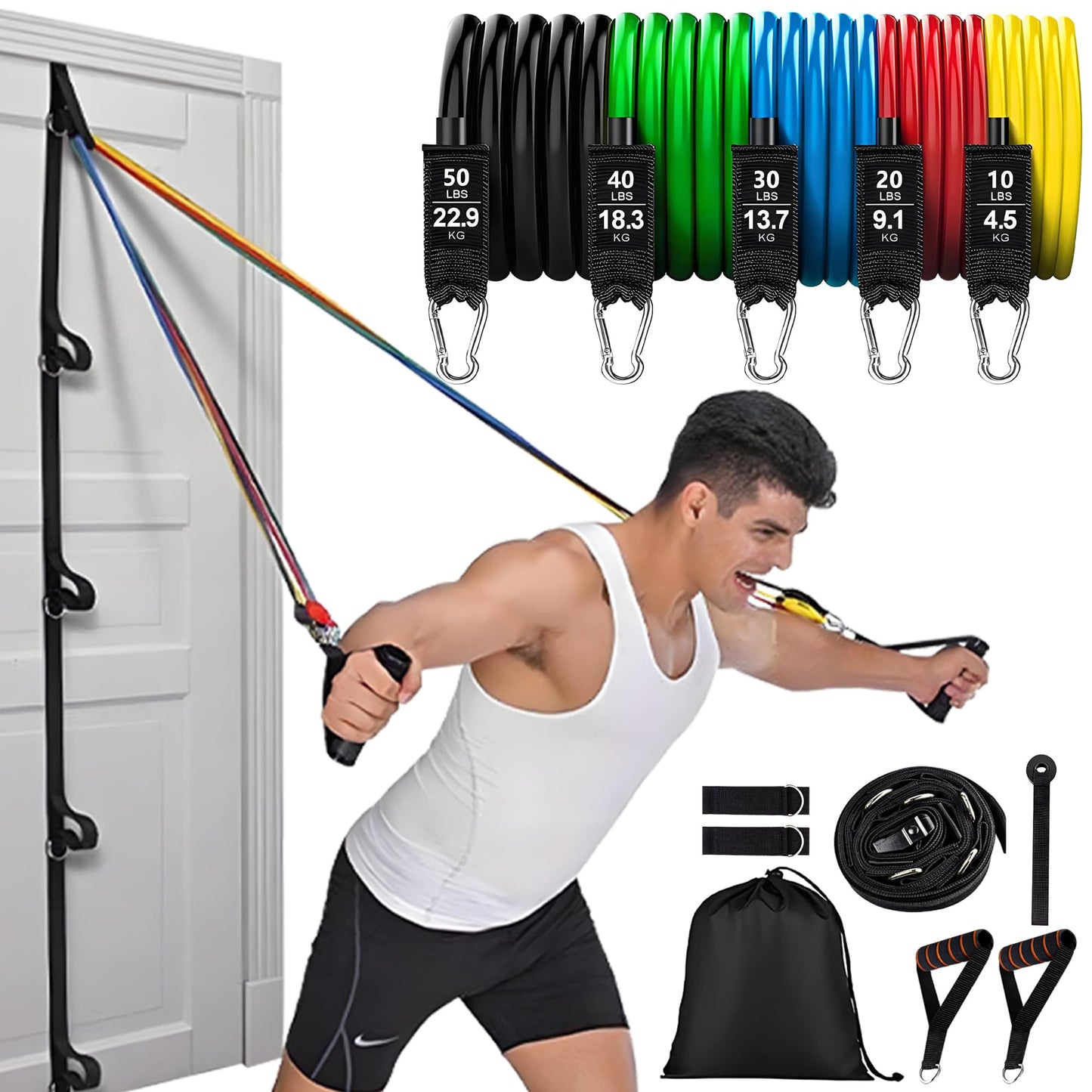 Resistance Bands Set with Door Anchor, 5 Tube Bands for Full Body Workout