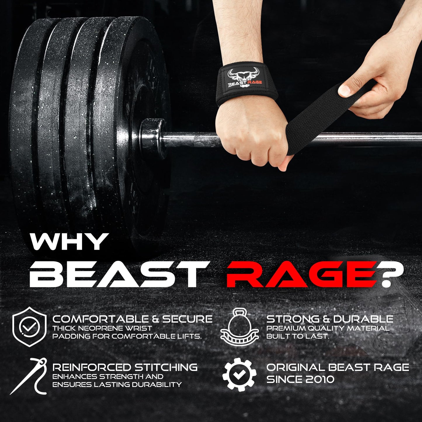 BEAST RAGE Lifting Wrist Straps for Weightlifting, Straps Gym Grip Power Workouts Lifting Straps