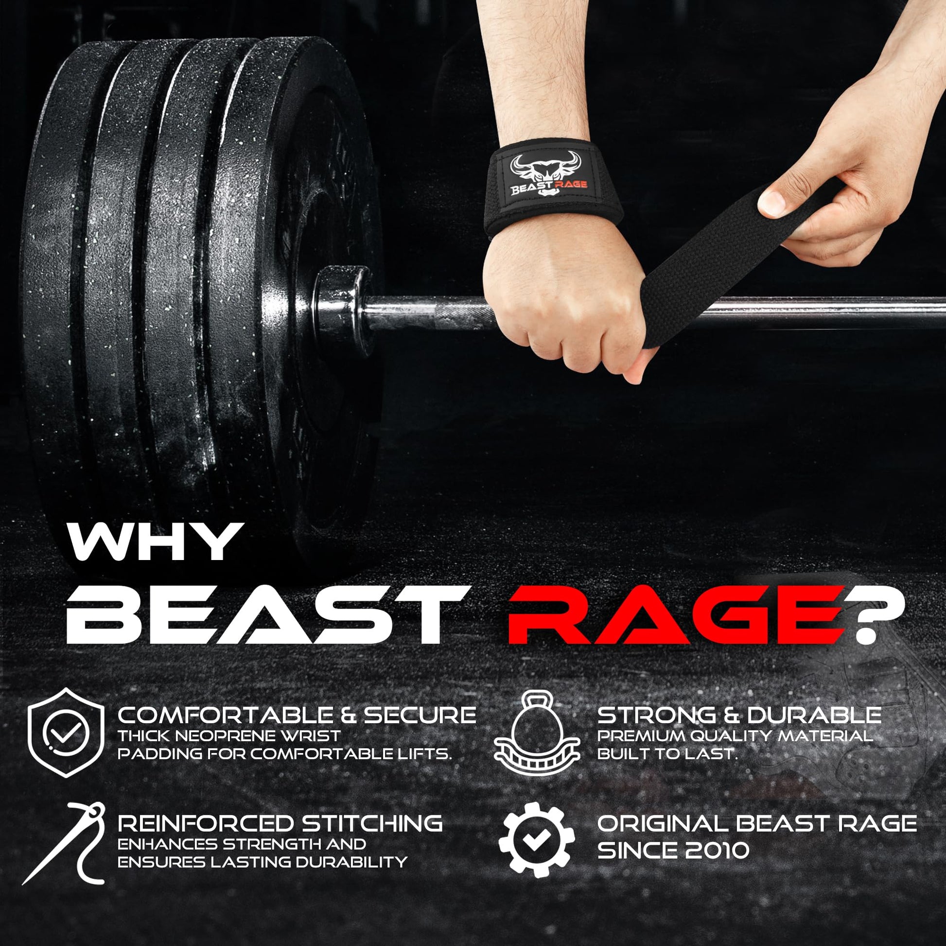 BEAST RAGE Lifting Wrist Straps for Weightlifting, Straps Gym Grip Power Workouts Lifting Straps