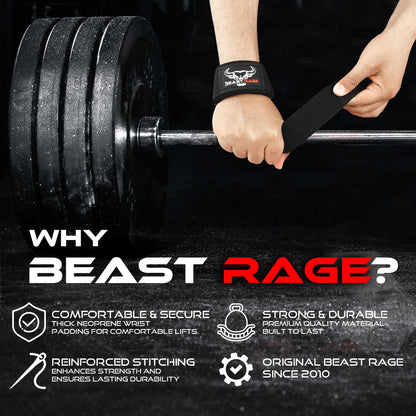 BEAST RAGE Lifting Wrist Straps for Weightlifting, Straps Gym Grip Power Workouts Lifting Straps