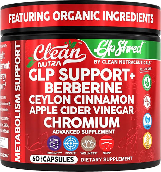 GLP1 Supplement Berberine Ceylon Cinnamon Apple Cider Vinegar Chromium Turmeric PCOS Supplements