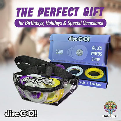 DiscGO! Game 9 Soft Silicone Discs, Play Indoor/Outdoor for Fun, Gift, Family, Camping, Parties, Tailgating, Team Building, Classroom, Portable Travel Games for Kids & Adults (Yellow, White & Purple)