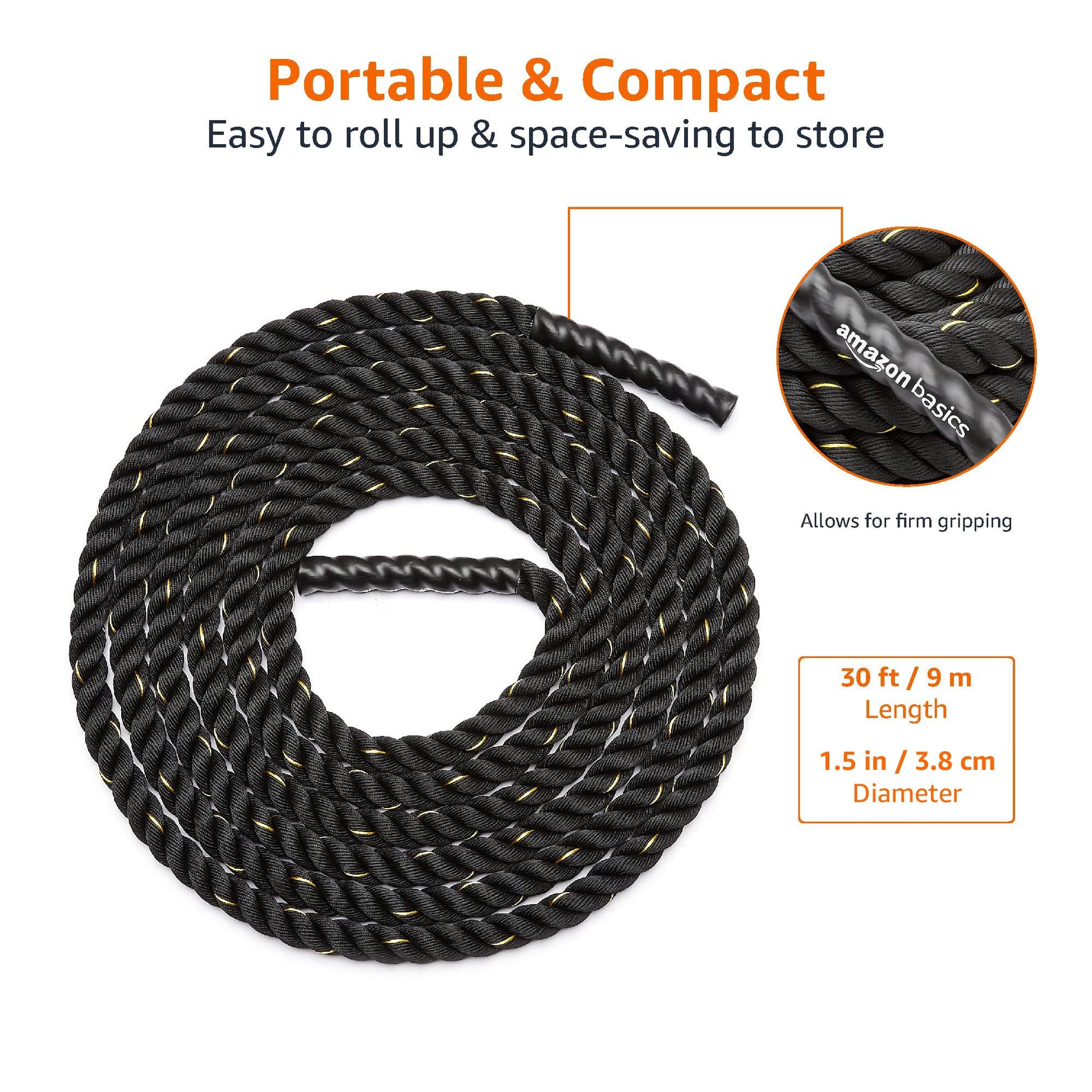 Amazon Basics Battle Rope for Home Gym Workout, Exercise Training Equipment, CrossFit, Strength
