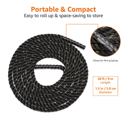 Amazon Basics Battle Rope for Home Gym Workout, Exercise Training Equipment, CrossFit, Strength