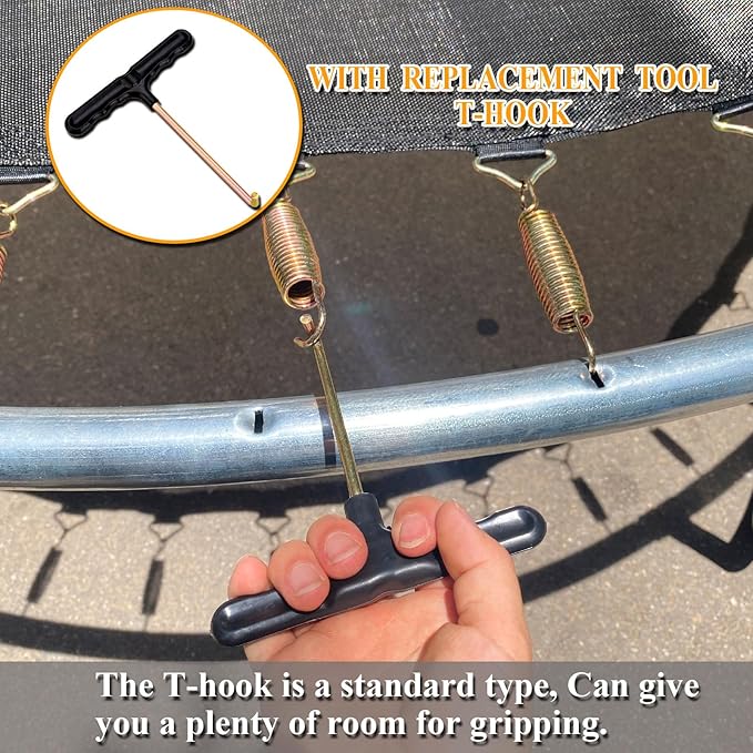 3.7'', 6.5'', 7'' Trampoline Springs,16pcs Heavy Duty Stainless Steel Replacement Trampoline Springs with T-Hook Tool Trampoline Accessories