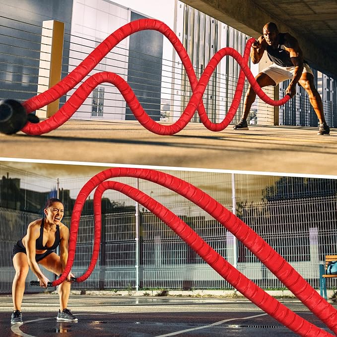 Battle Ropes for Home Gym, Exercise Rope 1.26/1.5inch, 30 40FT Heavy Battle Rope Weighted Battle Rope Training Heavy Rope for Workout Exercise