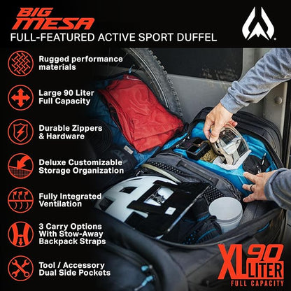 Wildhorn Big Mesa 90L MTB Gear Bag - Lightweight & Waterproof Duffel, Mountain Bike Duffle Bag, Ideal for Gym, Travel, Biking, Motorcycle, and Sports