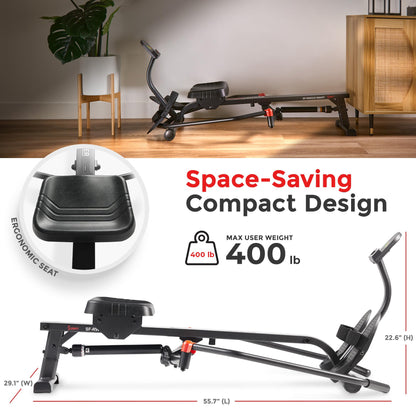 Sunny Health & Fitness Smart Full Motion Rower, Dark Gray