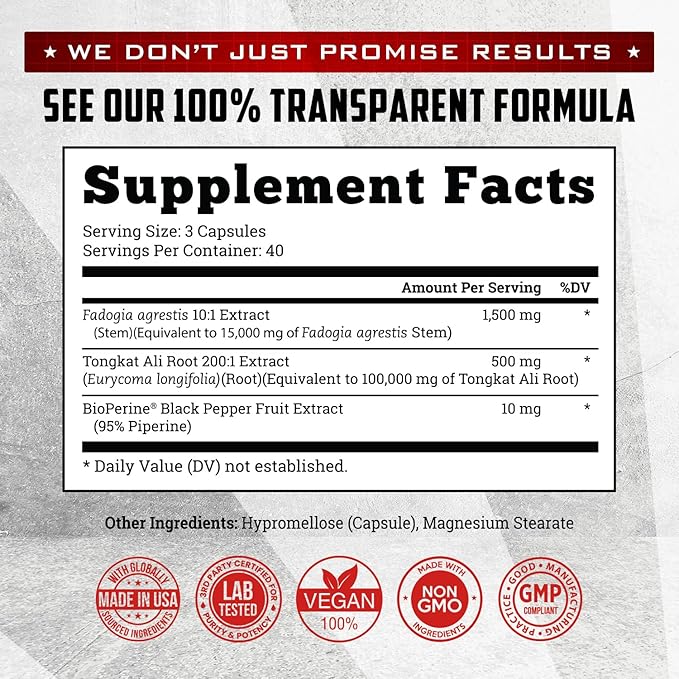 Old School Labs Testosterone Supplement for Men ??Fadogia Agrestis 1500mg Max Potency + Tongkat Ali & BioPerine® ??Muscle Growth, Recovery, Drive & Stamina ??120 Caps, 40 Servings