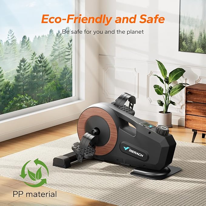 Under Desk Bike Pedal Exerciser, Quiet Magnetic Mini Exercise Bike with MERACH App for Arm, Leg Recovery, Physical Therapy, Smooth Foot Desk Cycle with 2 Resistance Bands & Non-Slip Mat