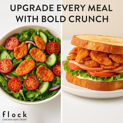 "Flock Keto Chicken Skin Chips | Tapatio Flavor | Low Carb, High Protein, Sugar Free, Gluten Free | 4-Pack (2.5oz)