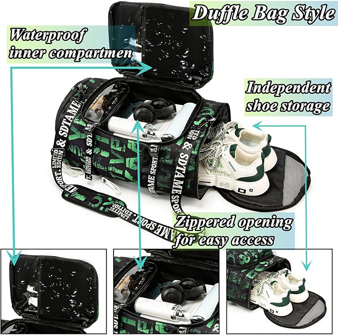 Gym Duffle Bag Backpack with Shoe Compartment,4 ways Travel Backpack for Women and Men,Multi-Functional Weekender bag with Waterproof Layer&Laptop Compartment for Fitness, Travel,Camping