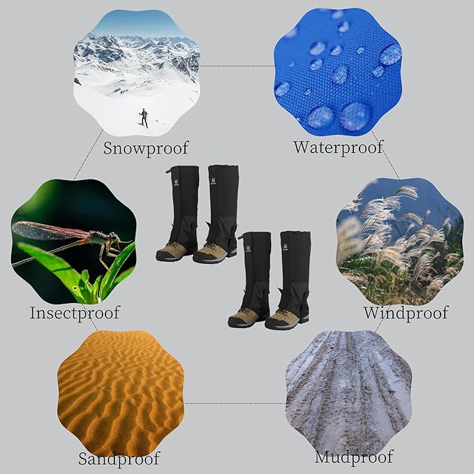 2 Pairs Leg Gaiters Adjustable Shoe Snow Boot Guard Gators for Running Shoe Gaiters, Trail Running Gaiters Sandproof