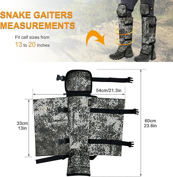 Snake Gaiters Leg Guards, Waterproof Snake Guards, Adjustable Snake Bite Protection for Lower Legs, Snake Chaps for Men&Women