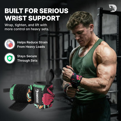 DMoose Wrist Wraps (IPL Approved), Avoid Injury and Maximize Grip with Thumb Loop, 18" or 12" Gym