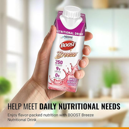 BOOST Breeze Clear Nutritional Drink - 250 Calories - 19 Vitamins & Minerals - 9 g Protein ??Fortified Clear Nutritional Drink with Vitamin A & Zinc - Wild Berry Flavor - 8 fl oz (Pack of 24)
