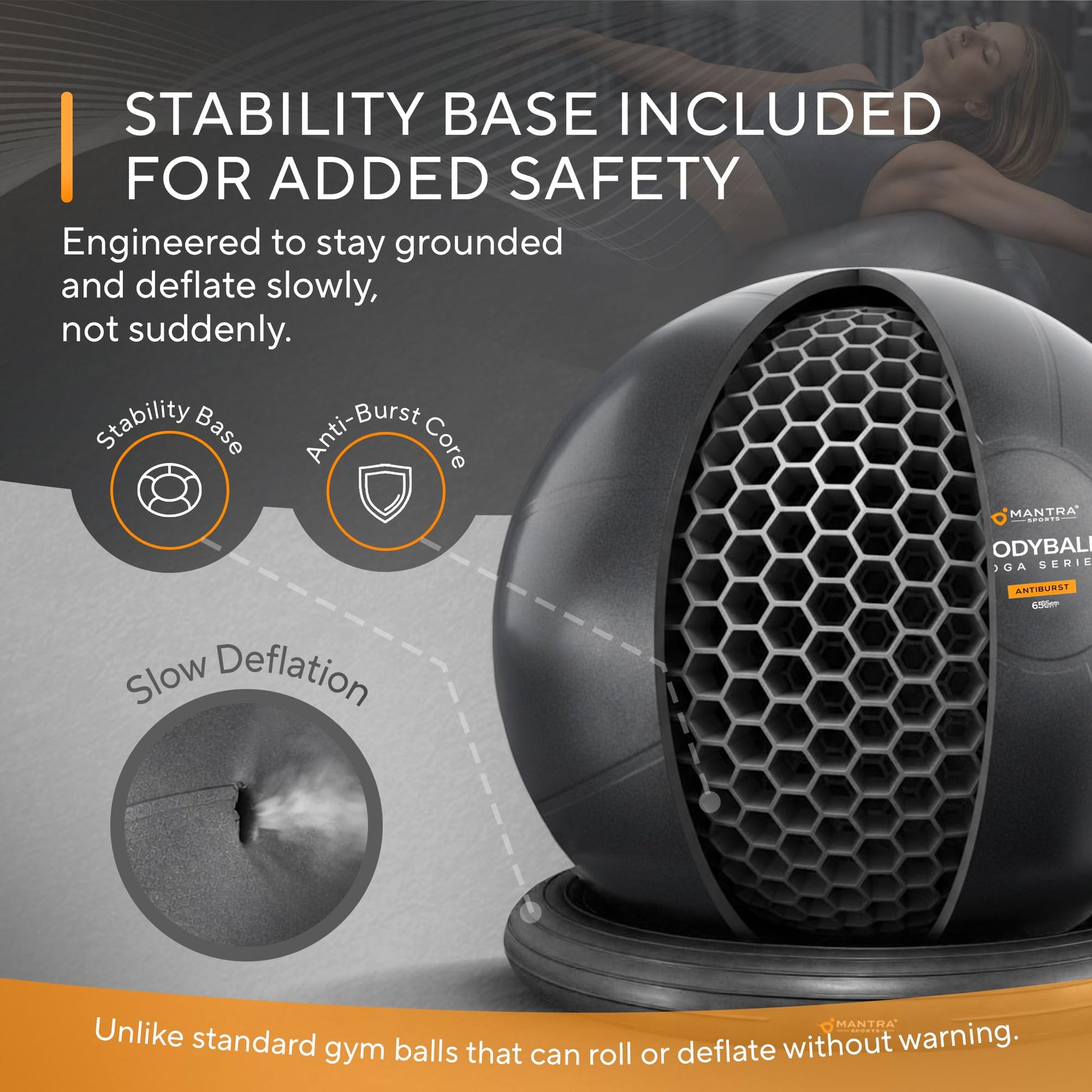 MANTRA SPORTS Yoga Ball Chair for Office Desk with Base - Ergonomic Balance & Stability Exercise