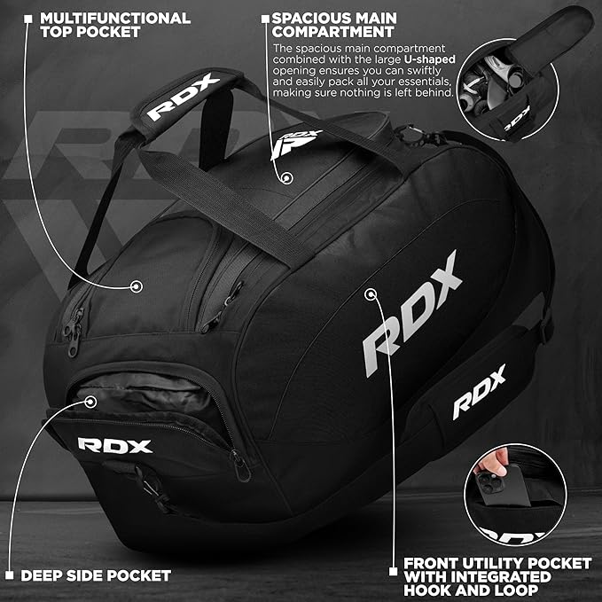RDX 50L Gym Bag with Ventilated Shoes Compartment, All In One Backpack Duffle Holdall, Fitness Sports MMA Boxing Yoga Swim Gear Sportswear Bag, Weekend Overnight Travel Hiking Rucksack for Men Women