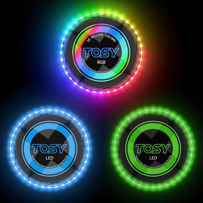 TOSY Bundle of 3 - RGB Black + Blue + Green - Frisbee 108 LEDs, 16 Million Colors
