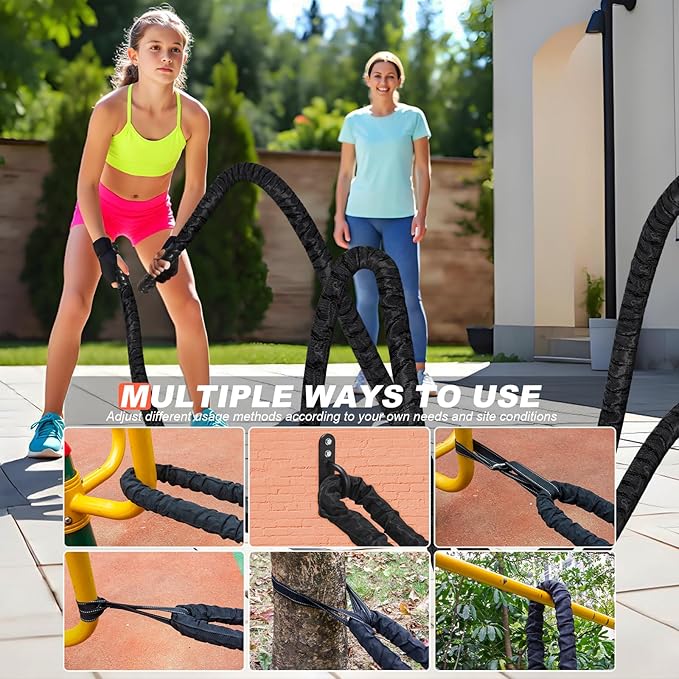 Battle Ropes for Home Gym, Exercise Rope 1.26/1.5inch, 30 40FT Heavy Battle Rope Weighted Battle Rope Training Heavy Rope for Workout Exercise