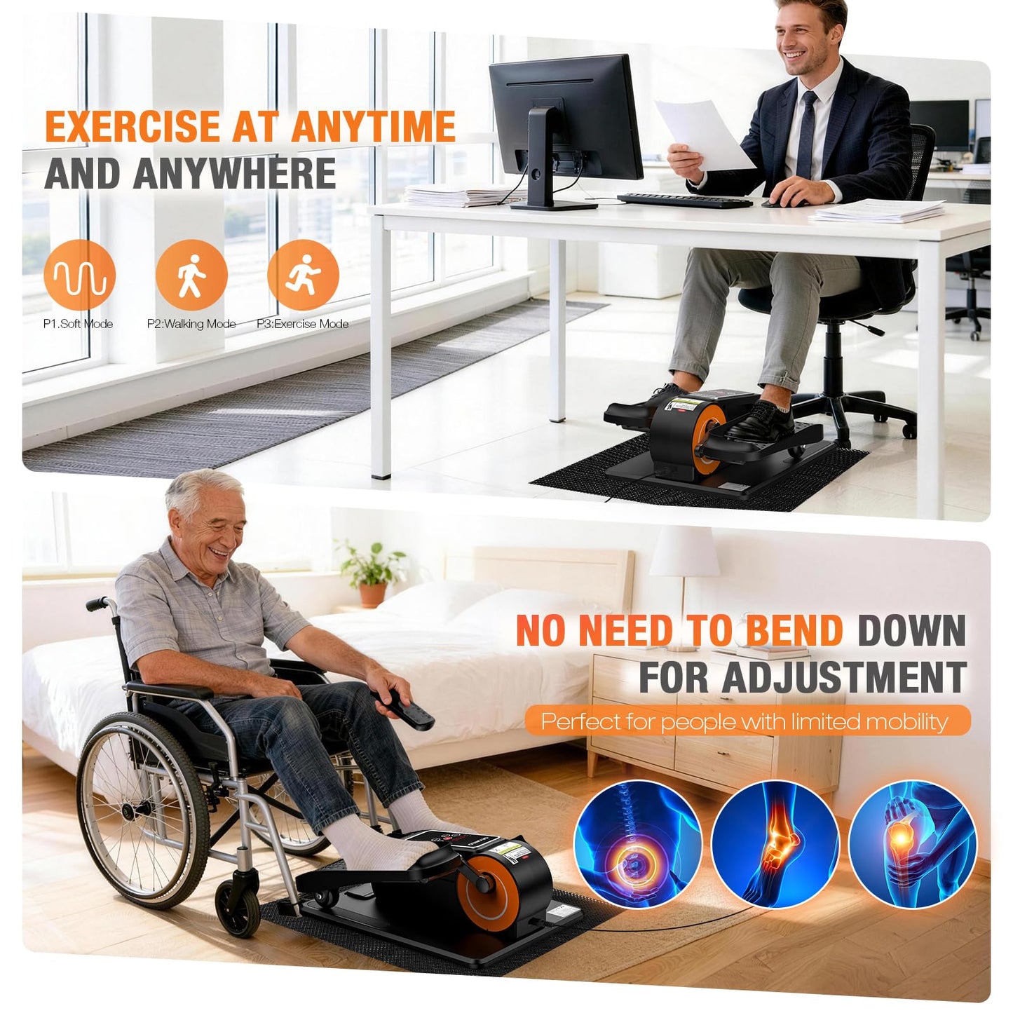 Under Desk Elliptical Machine, Electric Elliptical Leg Exerciser for Senior