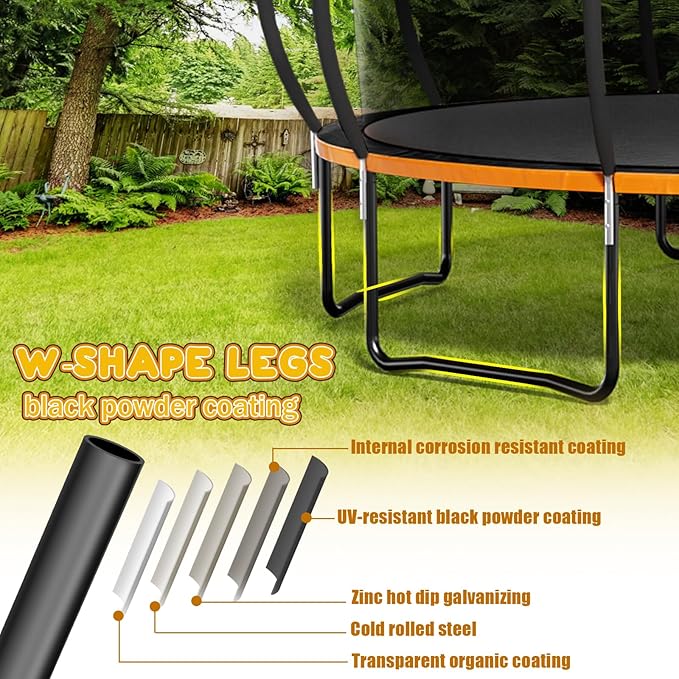 Trampoline 12FT 14FT 15FT 16FT for Kids/Adults - Outdoor Recreational with Enclosure Net Curved Poles and Ladder, Heavy Duty Anti-Rust Coating, ASTM Approval