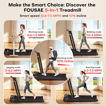 FOUSAE Treadmills for Home, App Compatible, 5 in 1 7.5MPH Foldable Treadmill with 10% Incline