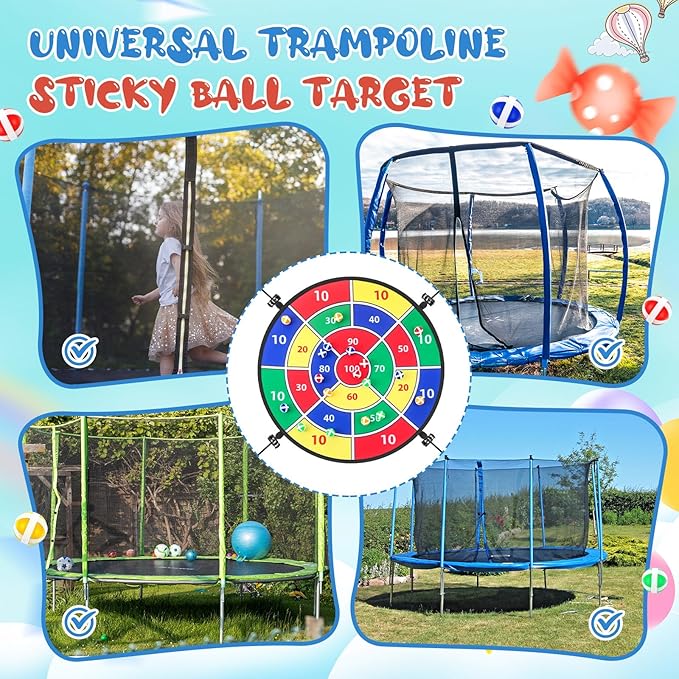 29" Dart Board Game Trampoline Accessories, Toss Game Dartboard with 20 Sticky Balls, Indoor & Outdoor Trampoline, Sport Fun Party Play Toys for Birthday Gifts