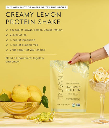 Truvani Vegan Pea Protein Powder | Lemon Cookie | 20g Organic Plant Based Protein | 10 Servings | Keto | Gluten & Dairy Free | Low Carb | No Added Sugar