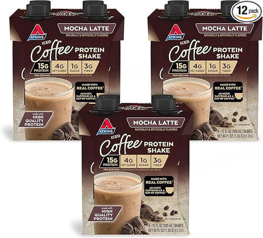 Atkins Mocha Latte Iced Coffee Flavored Protein Shake, High Protein, Low Glycemic, Low Carb and Low