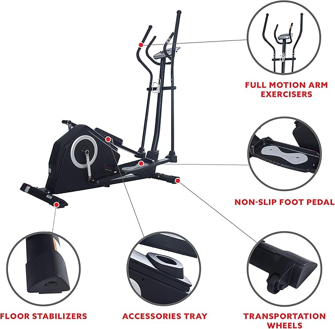 Sunny Health & Fitness Smart 2-in-1 Upright Elliptical Full-Body Exerciser, Home Cross-Training Arm/Leg Cardio Workout Machine, Optional Free SunnyFit App Bluetooth Link or Electro-Magnetic Resistance