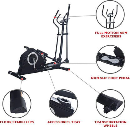 Sunny Health & Fitness Smart 2-in-1 Upright Elliptical Full-Body Exerciser, Home Cross-Training Arm/Leg Cardio Workout Machine, Optional Free SunnyFit App Bluetooth Link or Electro-Magnetic Resistance