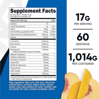 Nutricost Pre-X Xtreme PreWorkout Powder Complex, Peach Mango, 60 Servings, Vegetarian, Non-GMO and Gluten Free