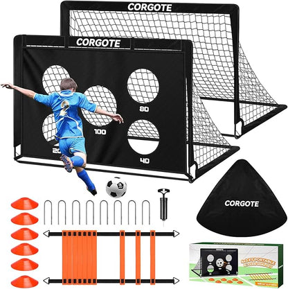 Kids Soccer Goal for Backyard Set, 2 Pack of 4x3 Toddler Soccer Net Practice Equipment with Ball, Training Equipment with Target Ball & Cones, Soccers Gifts for Boys 3-12, Outdoor Sports Toys