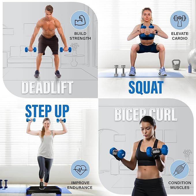 Yes4All Vinyl Hexagon Dumbbell - Dumbbells Set of 2 Hand Weights for Home Gym & Strength Training (2-15 lbs Weight Options)