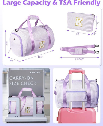 Daughter Gift from Mom, Girl Gym Bag, Kids Initial Overnight Duffel Bags with Shoe Compartment, Personalized Dance Bag with Makeup Pouch, Gifts for Sister Niece Granddaughter (Letter I)