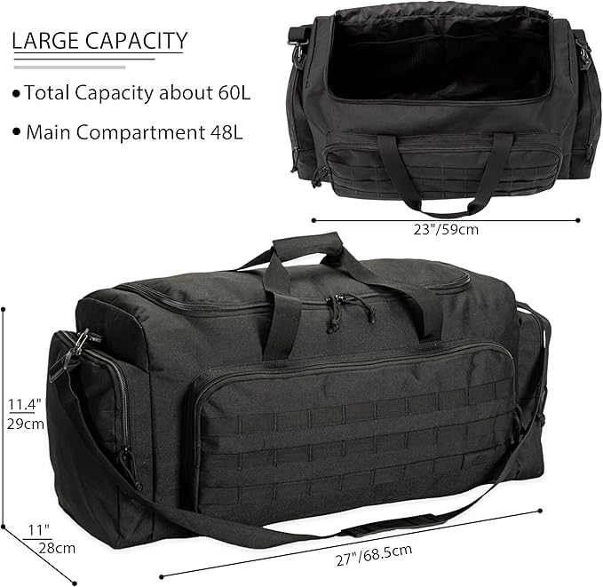 Super Quality 60L Large Duffel Travel Bag Luggage Foldable Bag Cargo Sport Gear Equipment Skiing Hardware Bag Heavy Duty& Durable(Black)