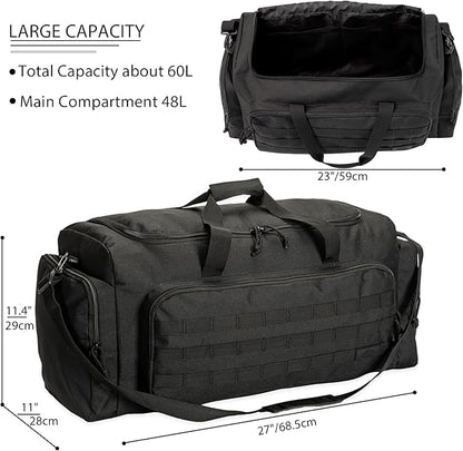 Super Quality 60L Large Duffel Travel Bag Luggage Foldable Bag Cargo Sport Gear Equipment Skiing Hardware Bag Heavy Duty& Durable(Black)