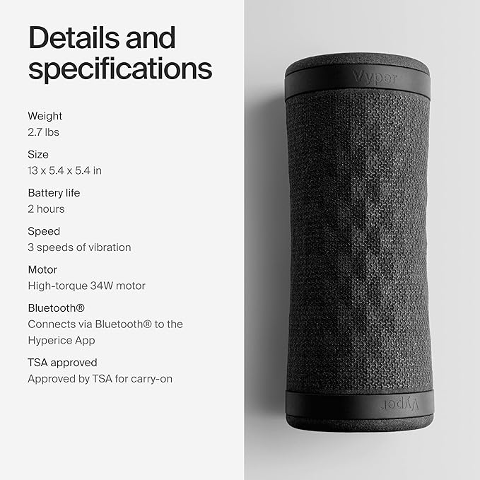 Hyperice Vyper 3 - Powerful High-Intensity Vibrating Foam Roller - Relieve Muscle Tension - Pre and Post Workout Recovery