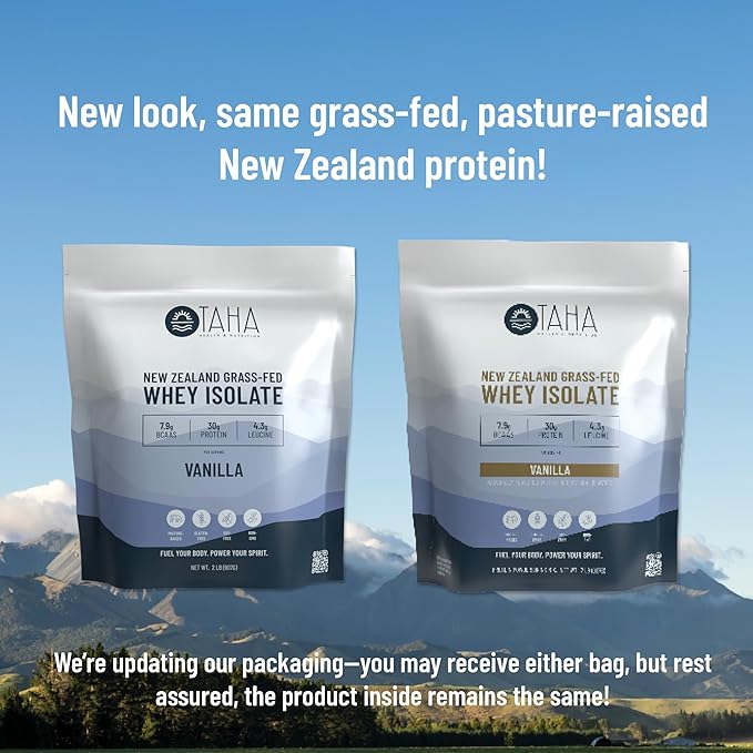 Taha Health & Nutrition Vanilla Whey Protein Isolate Powder, 30g Protein, 7.9g BCAAs, 4.3g Leucine | New Zealand Free-Range, Grass-Fed Dairy | Gluten-Free, Keto, Kosher | 2LB, 25 Servings