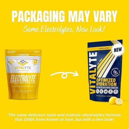 Vitalyte Electrolyte Powder Drink Mix, Isotonic Electrolyte Hydration Mix, Bulk Case Pack (12 Pack, Lemon)